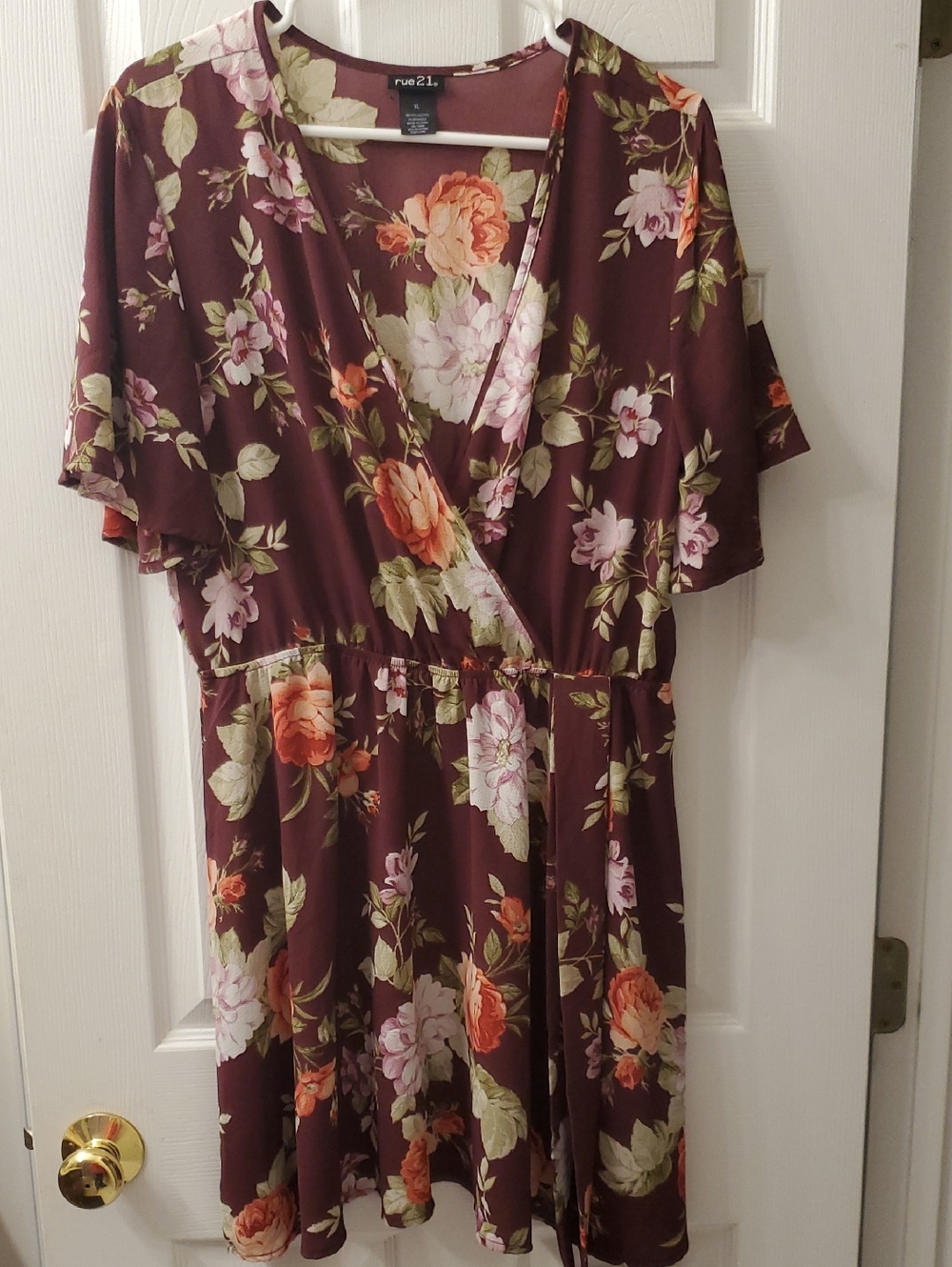 Rue21 Burgundy Floral Wrap Mini Dress